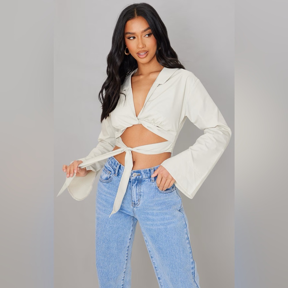 Petite Stone Cropped Wrapped Poplin Shirt